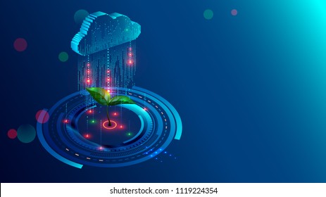 Cloud Storage With Big Data Analysis Processing. Data Information Flow Analyzing Helping Business Analytics, Management And Strategy. Information Technologies Isometric Illustration Concept.