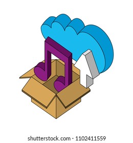 cloud storage box music upload isometric