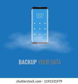 Cloud storage for cell phone. 3d realistic vector illustration.
