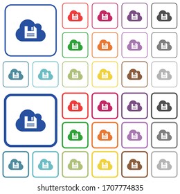 Almacenamiento en nube de iconos planos en color en fotogramas cuadrados redondeados. Versiones delgadas y gruesas incluidas.