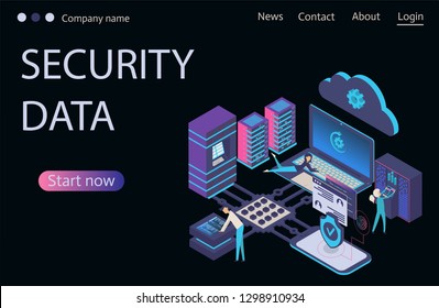 Cloud storage communication with laptop and smartphone in home or work network. Online devices upload, download information, data in database on cloud services. Cyber, data security,Isometric concept