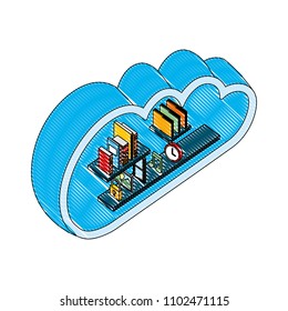 cloud storage computing books music photo file clock isometric