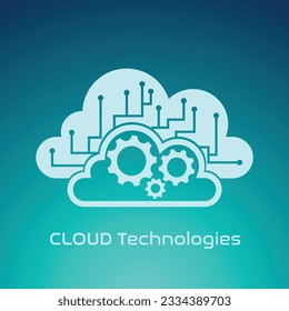 Cloud storage, cloud computing symbol with gears and tech lines in the cloud silhouette. best for technology related posts or designs to be used as a background or as a logo icon for cloud tech. 