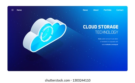 Cloud storage and computing technology conception, furirostic 3d isometric illustration
