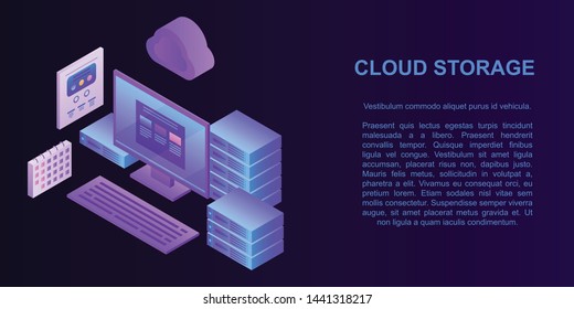 Cloud storage concept banner. Isometric illustration of cloud storage vector concept banner for web design