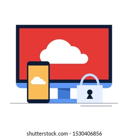 Cloud storage concept. Idea of computer technology and database in internet. Information download from any device. Isolated flat illustration
