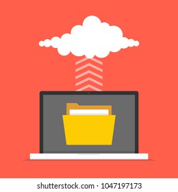 Cloud storage concept. Laptop connected with cloud. Vector illustration.