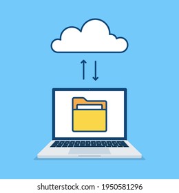 Cloud storage concept. Laptop connected with cloud. Vector illustration.