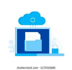 Cloud storage concept with laptop. Modern flat style vector illustration.
