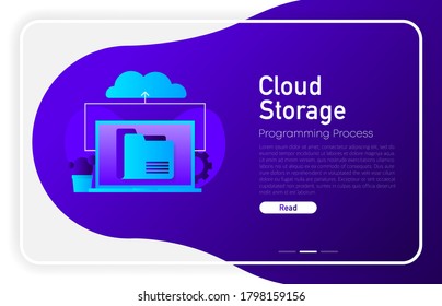 Cloud storage concept on dark gradient background. Laptop with envelope, open email and message on screen. Vector illustration.