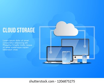 Cloud storage concept. Ready to use vector illustration. Suitable for background, wallpaper, landing page, web, banner, card and other creative work.