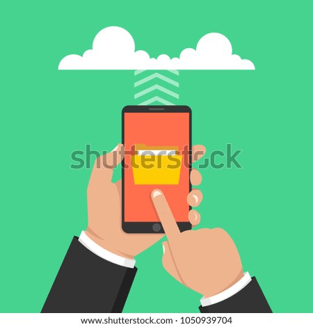 Cloud storage concept. Smartphone connected with cloud. Vector illustration.