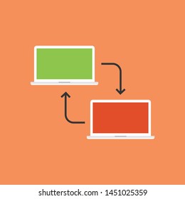 cloud storage concept. Synchronization backed cloud data storage with laptop