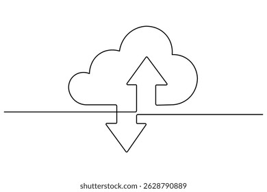 Cloud storage continuous one line drawing and minimalist design.