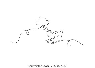 Cloud storage continuous one line drawing minimalist outline illustration icon