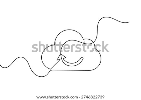 Cloud storage continuous one line drawing minimalist outline vector illustration