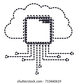 cloud storage data and cpu microprocessor icon in dotted silhouette vector illustration