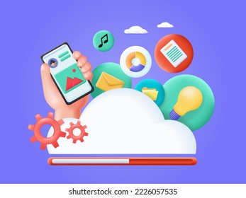 Cloud storage data download isometric 3d vector