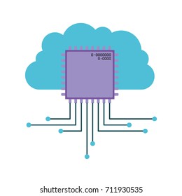 cloud storage data and microchip icon vector illustration