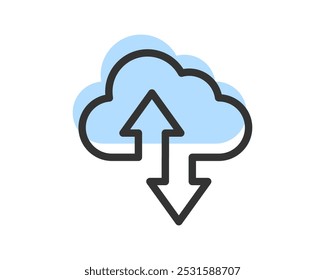 Icono De Vector De Almacenamiento En La Nube Y Transferencia De Datos. Iconos De Línea Relacionados Con El Servicio De Computación Y La Red. Base De Datos Y Servidor, Ciberseguridad, Transformación Digital.