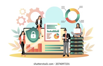 Cloud Storage Design Concept. Internet Data Exchange Technology. Digital Information Protection Service. Different Device Secure Data Transmission. Abstract Wireless Database. Vector Illustration