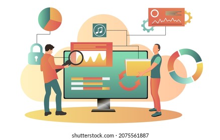 Cloud storage design concept. Internet data exchange technology. Digital information protection service. Different device secure data transmission. Abstract wireless database. Vector illustration