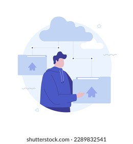 Cloud storage for digital files circle flat concept vector illustration. Virtual database cartoon character on blue background for web design. Creative idea for website, mobile, presentation