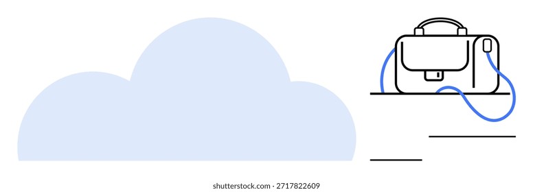 Cloud storage, digital organization, travel, business tools, data management, technology usage. Minimalist image of a cloud and a bag with strap. Cloud storage and digital organization concept