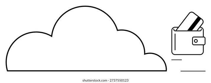 Cloud storage, digital wallets, online transactions, fintech solutions, secure payments, modern technology. Cloud with wallet and credit card. Cloud storage and digital wallets concept