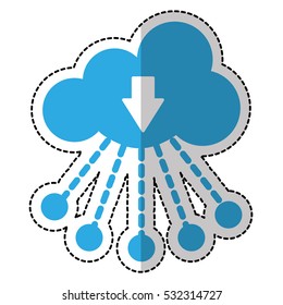 cloud storage with  download arrow and sharing dots over white background. vector illustration
