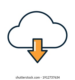 icono de almacenamiento y descarga en nube sobre fondo blanco, estilo de línea y relleno, ilustración vectorial
