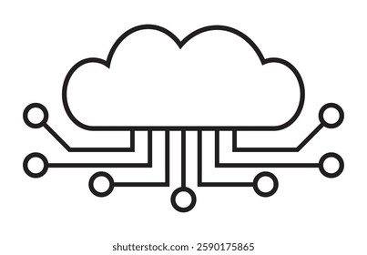 Cloud storage for downloading. A digital service for data transmission over the Internet. Network computing technologies. Data storage and cyber technologies. The line icon. Vector illustration
