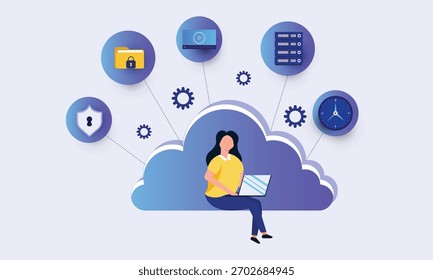 Cloud storage downloads isometric vector illustration. Digital service or app with data transferring