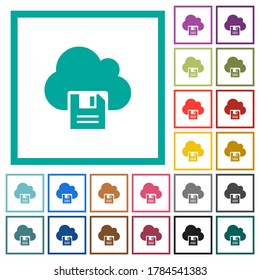 Cloud storage flat color icons with quadrant frames on white background