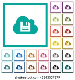 Cloud storage flat color icons with quadrant frames on white background