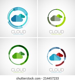 Cloud storage, flat design company logo, business symbol concept, minimal line style
