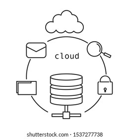 Cloud storage flat illustration. Outline thin line. Isolated on white background. 