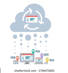 Cloud Storage Flat Vector Icon. Remote Collaboration Concept. Business Team Syncing Their Comments On A Central PowerPoint Slide Deck. 