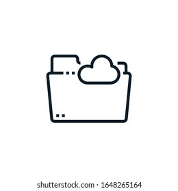 Cloud storage, folder with cloud outline icons. Vector illustration. Editable stroke. Isolated icon suitable for web, infographics, interface and apps.