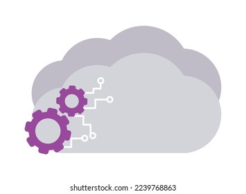 cloud storage with gears on white background