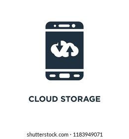 Cloud storage icon. Black filled vector illustration. Cloud storage symbol on white background. Can be used in web and mobile.