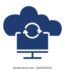Icono de almacenamiento en la nube en diseño plano monocromo azul, Ilustración vectorial