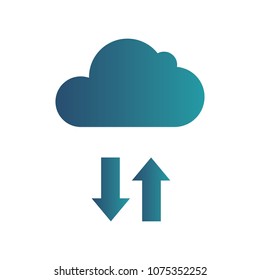 Cloud storage. Cloud icon with data transfer. Isolated gradient blue icon on white background
