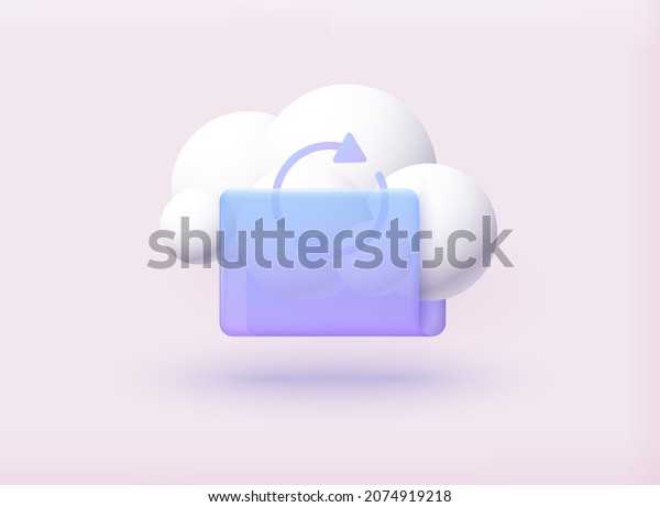 Cloud storage\
icon. Digital file organization service or app with data\
transfering. 3D Web Vector\
Illustrations.
