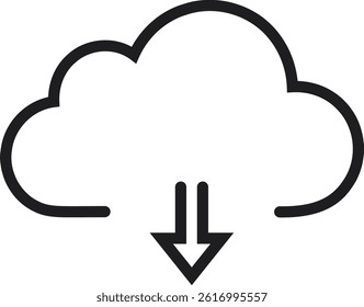Cloud storage icon for download, simple outline vector, cloud, share, upload, transfer and data.