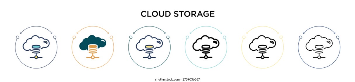 Cloud storage icon in filled, thin line, outline and stroke style. Vector illustration of two colored and black cloud storage vector icons designs can be used for mobile, ui, web