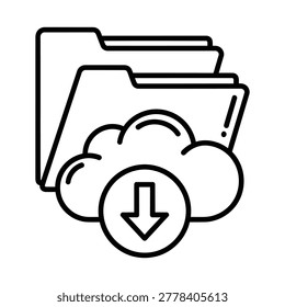 Cloud storage icon with folders and download arrow download internet transfer information technology illustration