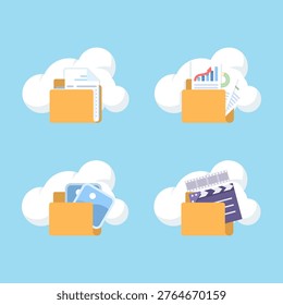 Cloud storage icon illustration representing digital file organization, data transfer, and cloud computing. Ideal for cloud services, cybersecurity, servers, and digital transformation projects.