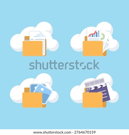 Cloud storage icon illustration representing digital file organization, data transfer, and cloud computing. Ideal for cloud services, cybersecurity, servers, and digital transformation projects.