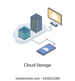 
Cloud storage icon in isometric design 
